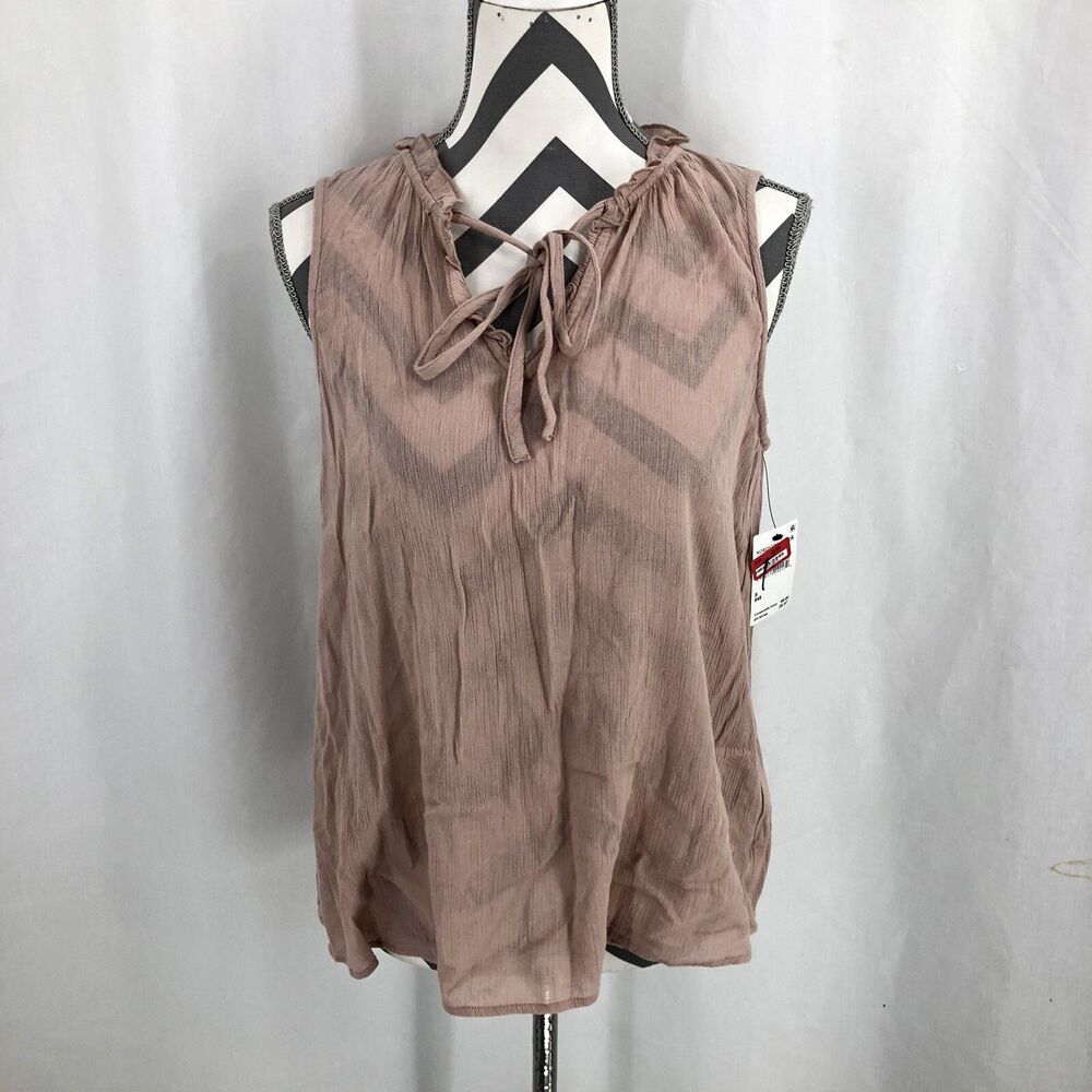 Caslon Pink Sleeveless Tank Top Scalloped Tie Ruffle Neck CN433118MI Small NWT